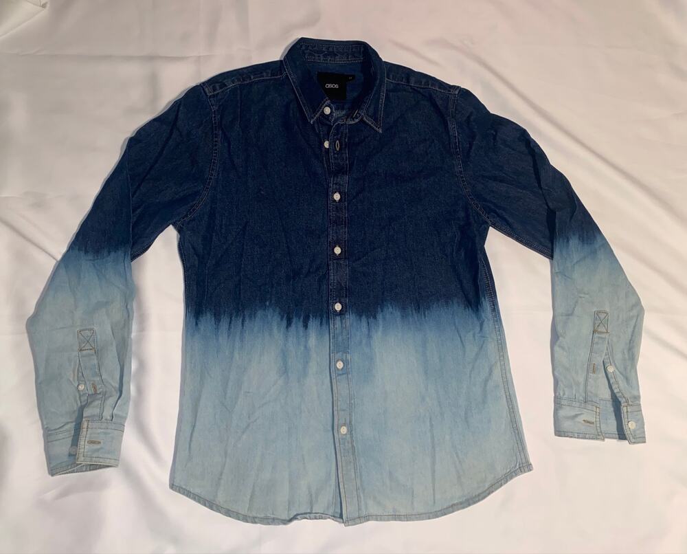 ASOS Ombre Dip Dye Denim Shirt Mens M Bleach Wash Button Down Grunge Y2K Western